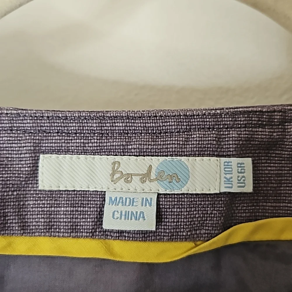 Boden Womens Dress Sz 6 Gray Yellow Polka Dot Belted Sheath Cotton Linen Preppy - Picture 5 of 11